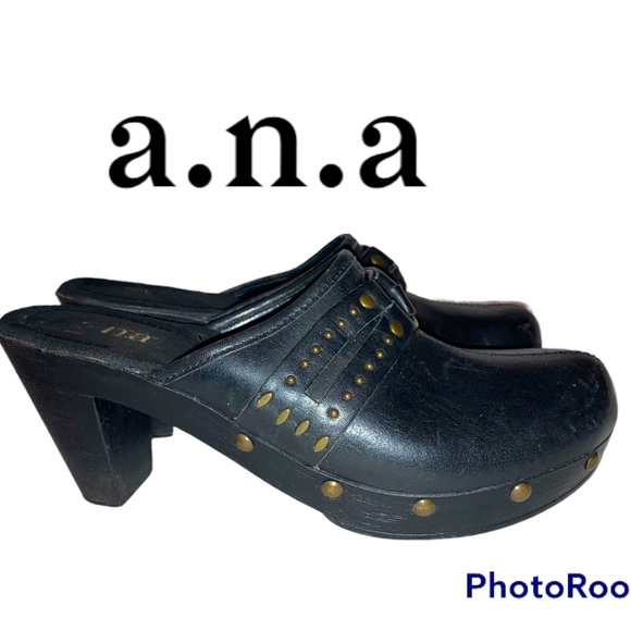 a.n.a Black Leather Mule Clogs - Picture 1 of 6